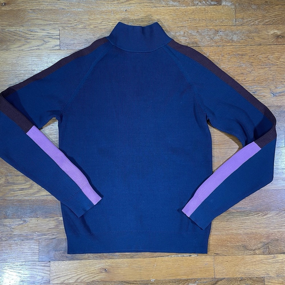 Paul Smith Women's 1/4 Zip Sweatshirt M Navy Ribbed Long Sleeve‎ - Picture 8 of 12